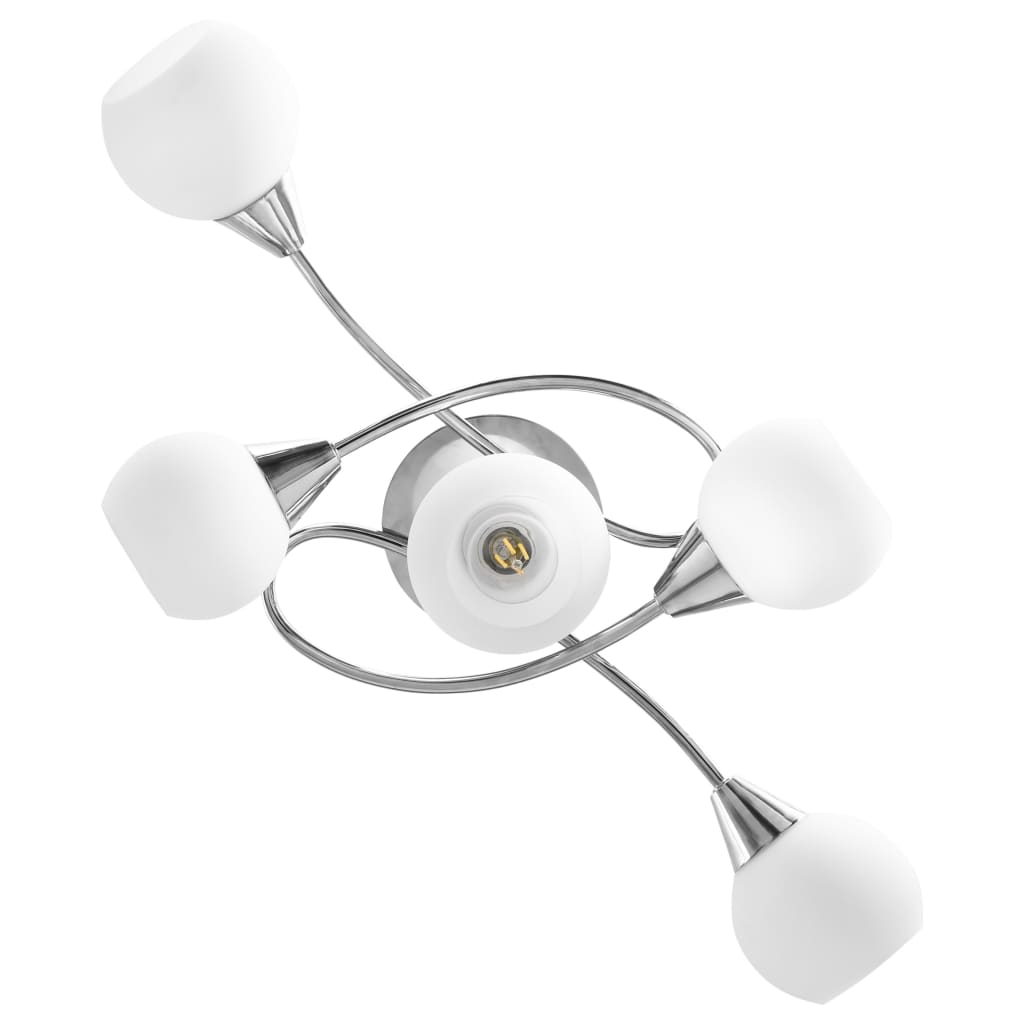 vidaXL Lustră cu abajururi din ceramică, 5 becuri E14, alb, glob vidaXL Lustră cu abajururi din ceramică, 5 becuri E14, alb, glob