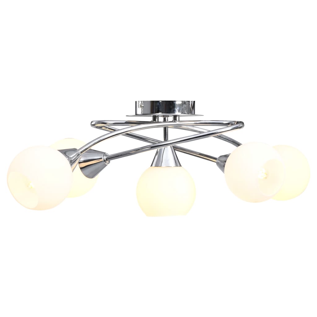 vidaXL Lustră cu abajururi din ceramică, 5 becuri E14, alb, glob vidaXL Lustră cu abajururi din ceramică, 5 becuri E14, alb, glob