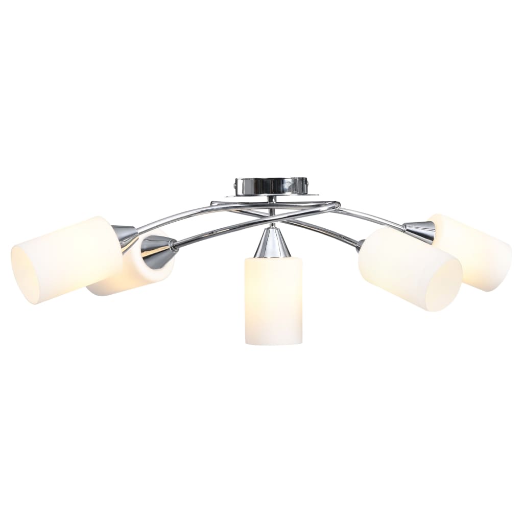 vidaXL Lustră cu abajururi din ceramică, 5 becuri E14, alb, con vidaXL Lustră cu abajururi din ceramică, 5 becuri E14, alb, con
