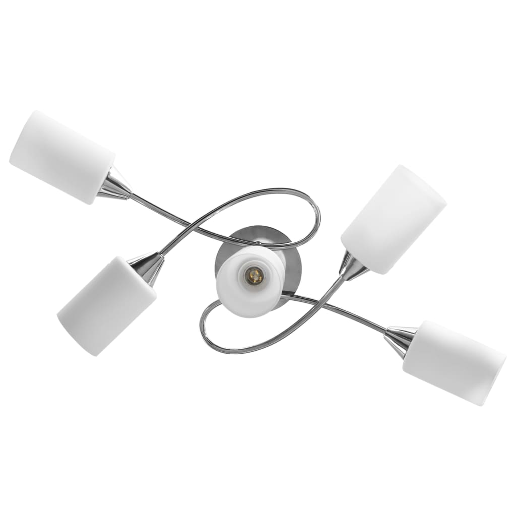 vidaXL Lustră cu abajururi din ceramică, 5 becuri E14, alb, con vidaXL Lustră cu abajururi din ceramică, 5 becuri E14, alb, con