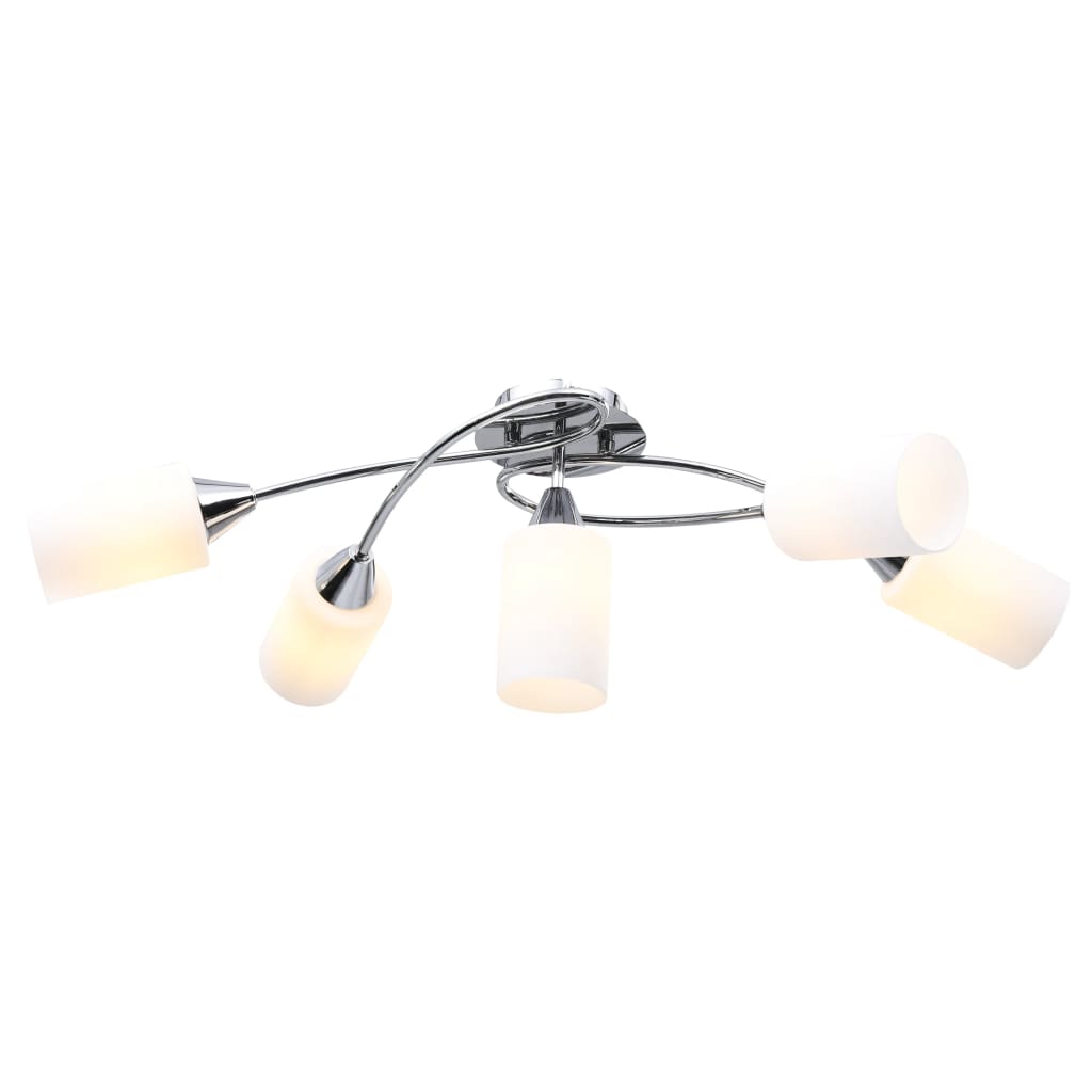 vidaXL Lustră cu abajururi din ceramică, 5 becuri E14, alb, con vidaXL Lustră cu abajururi din ceramică, 5 becuri E14, alb, con