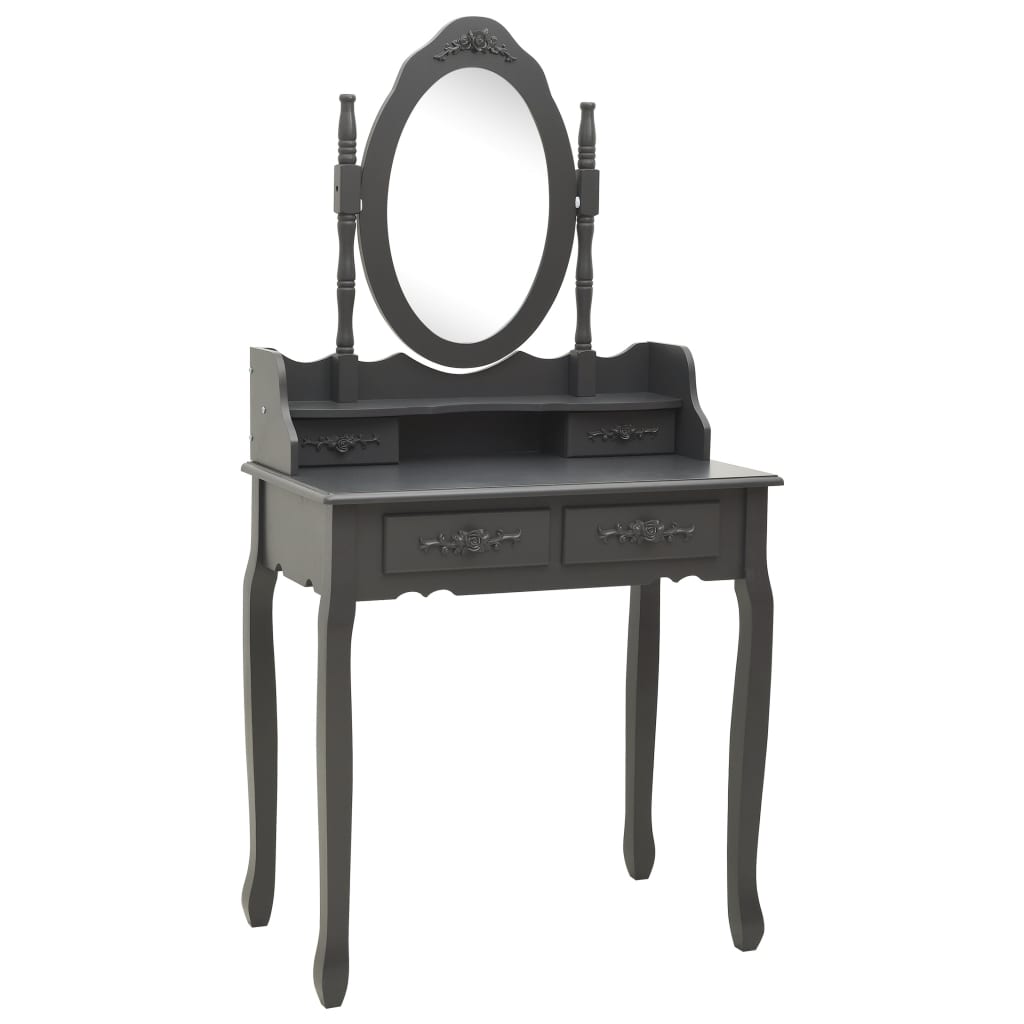 vidaXL Set masă de toaletă cu taburet gri 75x69x140cm lemn paulownia
