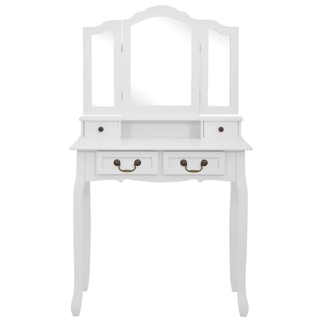 vidaXL Set masă de toaletă cu taburet alb 80x69x141 cm lemn paulownia
