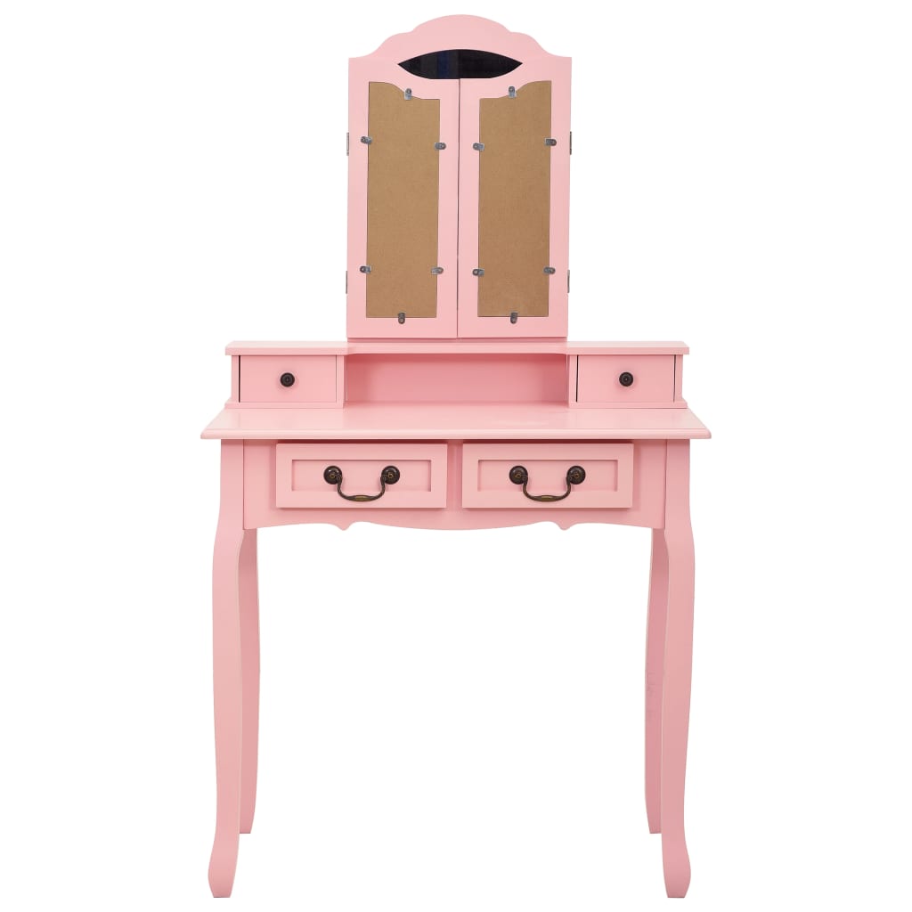 vidaXL Set masă de toaletă cu taburet roz 80x69x141 cm lemn paulownia