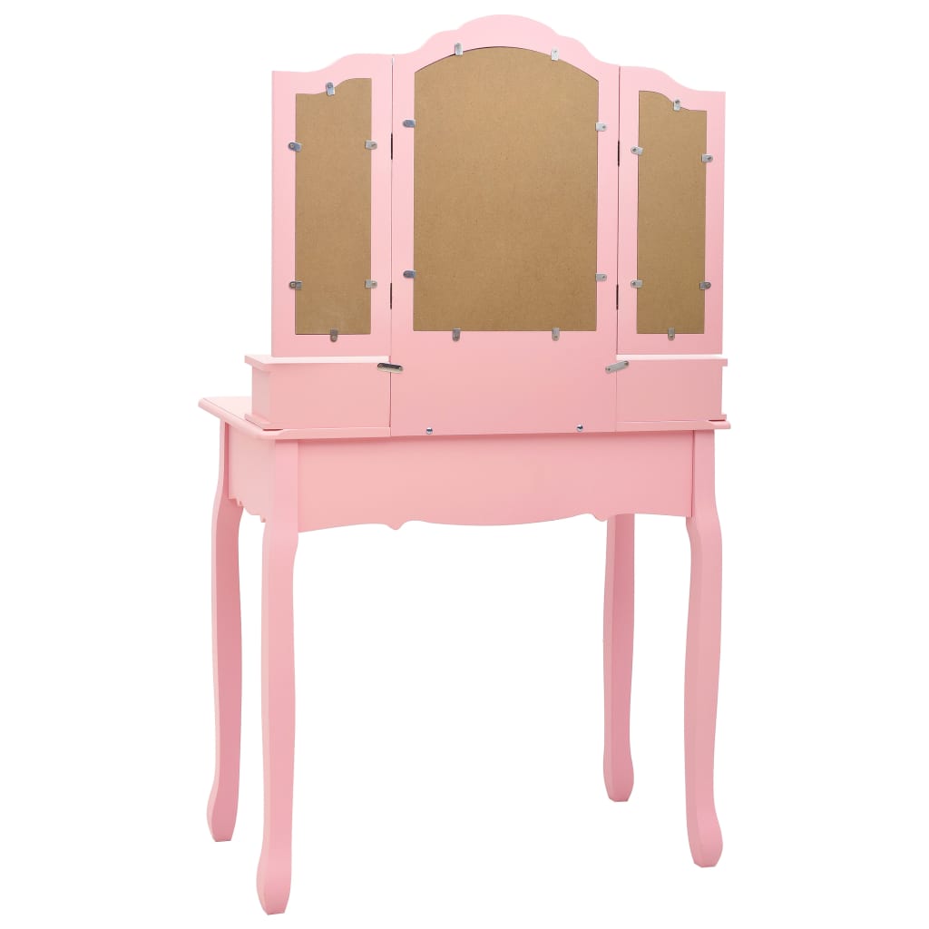 vidaXL Set masă de toaletă cu taburet roz 80x69x141 cm lemn paulownia