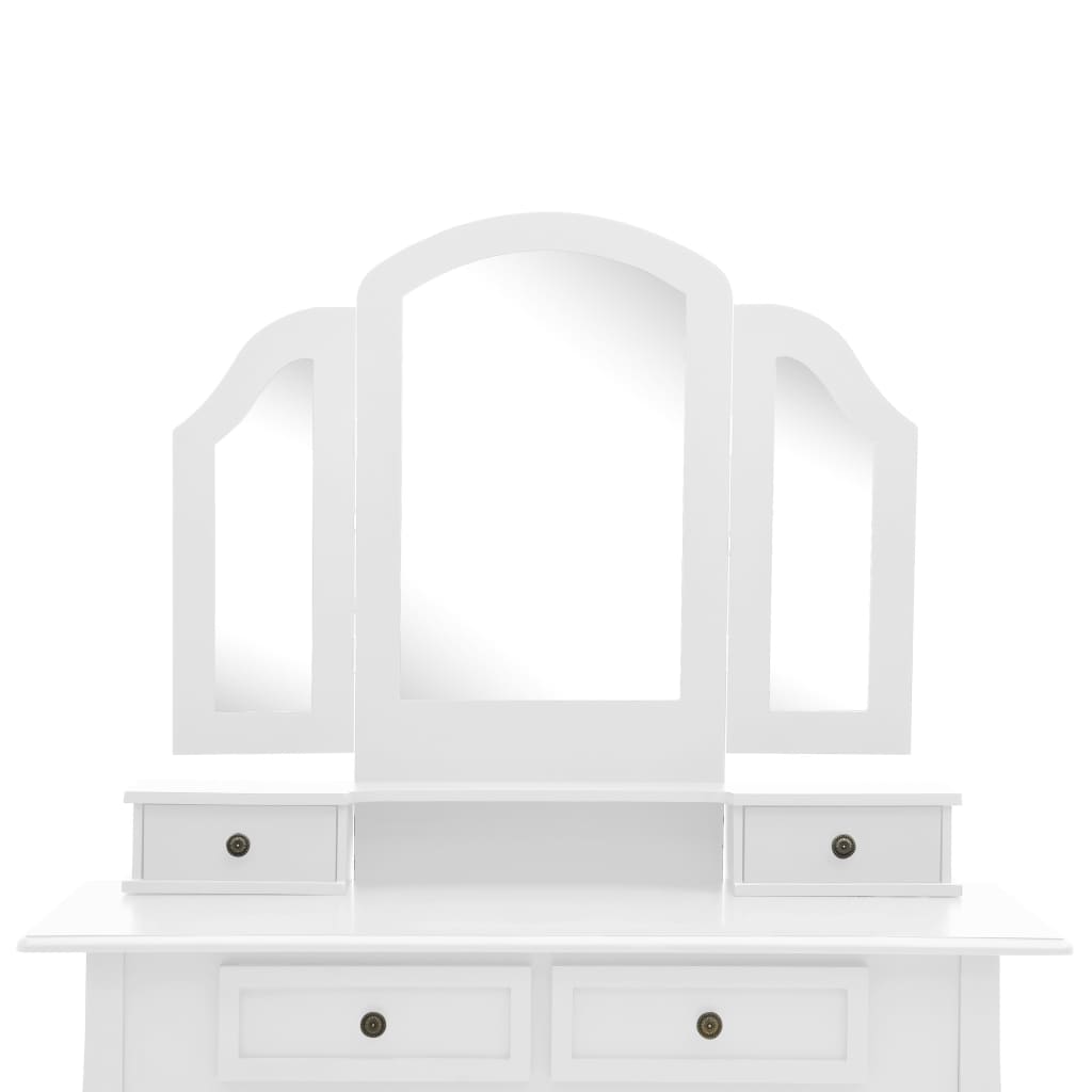 vidaXL Set masă toaletă cu taburet alb 100x40x146 cm lemn paulownia