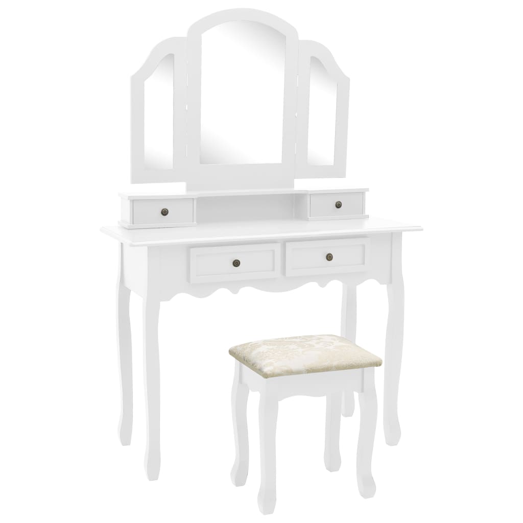 vidaXL Set masă toaletă cu taburet alb 100x40x146 cm lemn paulownia