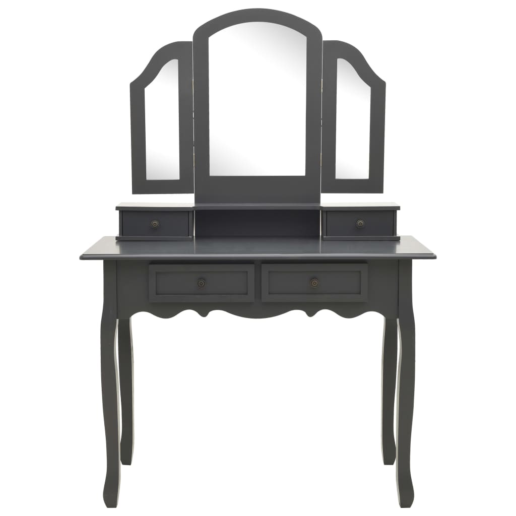 vidaXL Set masă de toaletă cu taburet gri 100x40x146 cm lemn paulownia vidaXL Set masă de toaletă cu taburet gri 100x40x146 cm lemn paulownia