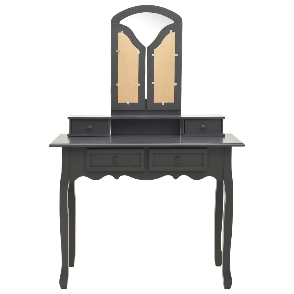 vidaXL Set masă de toaletă cu taburet gri 100x40x146 cm lemn paulownia vidaXL Set masă de toaletă cu taburet gri 100x40x146 cm lemn paulownia