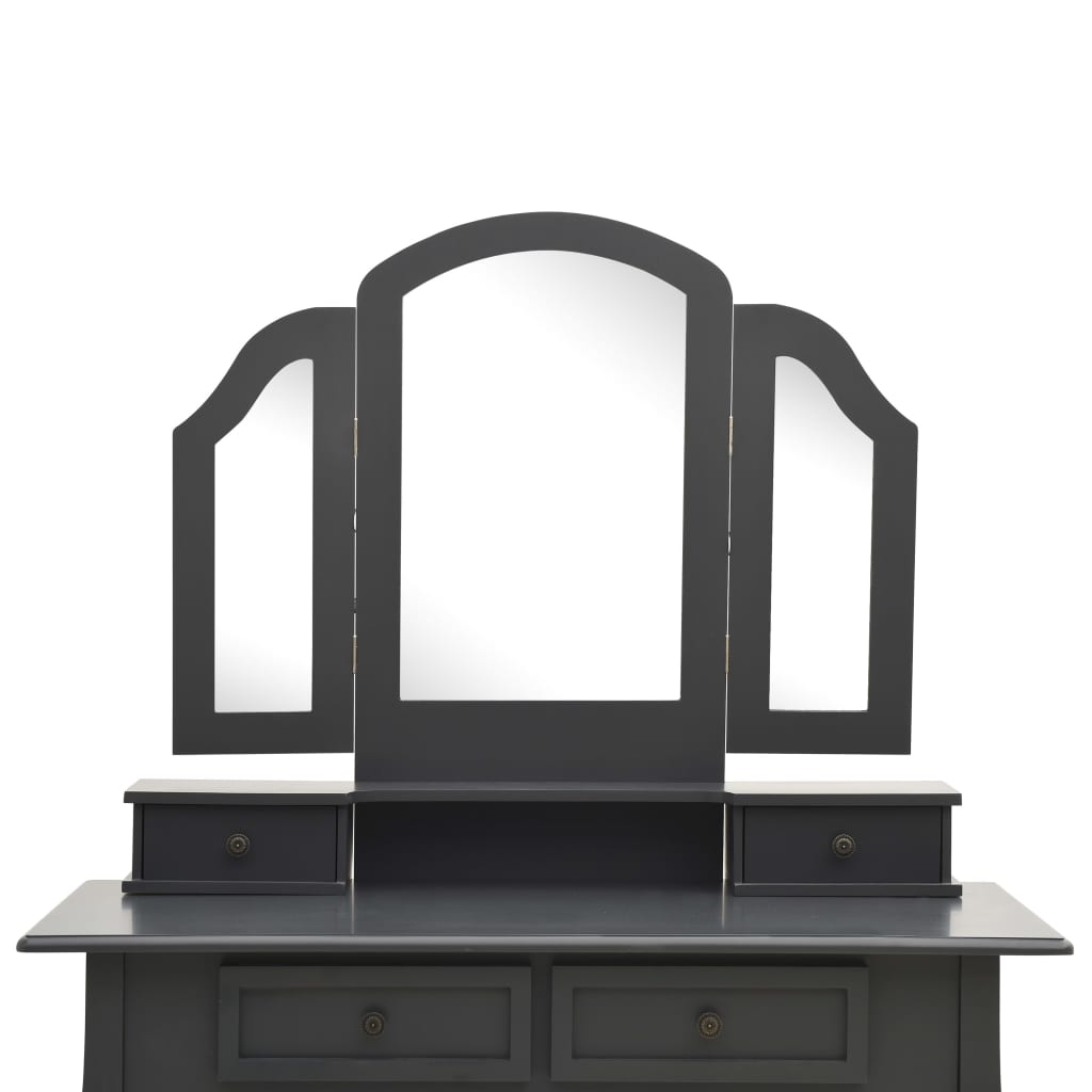 vidaXL Set masă de toaletă cu taburet gri 100x40x146 cm lemn paulownia vidaXL Set masă de toaletă cu taburet gri 100x40x146 cm lemn paulownia