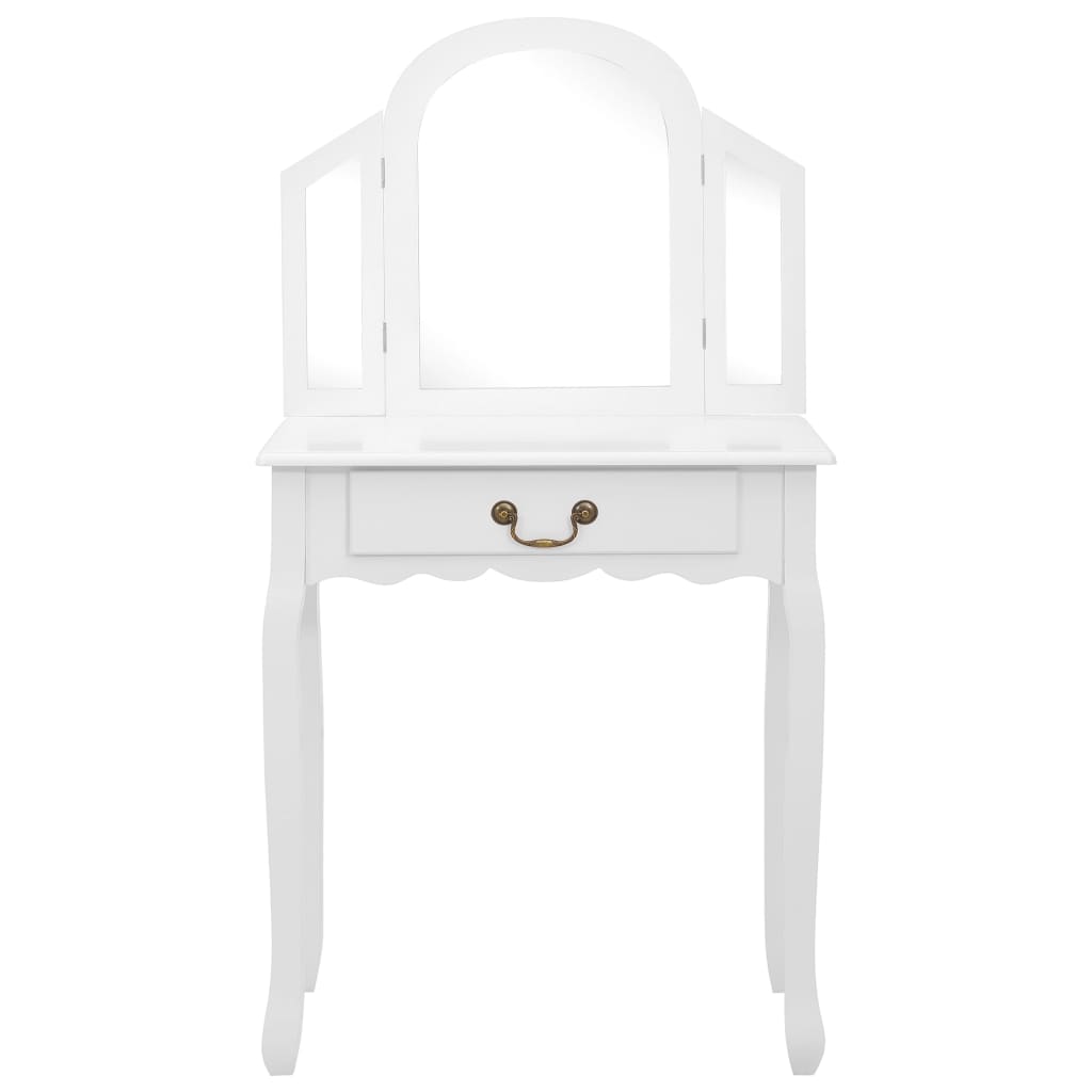 vidaXL Masă toaletă cu taburet, alb, 65x36x128 cm, lemn paulownia, MDF