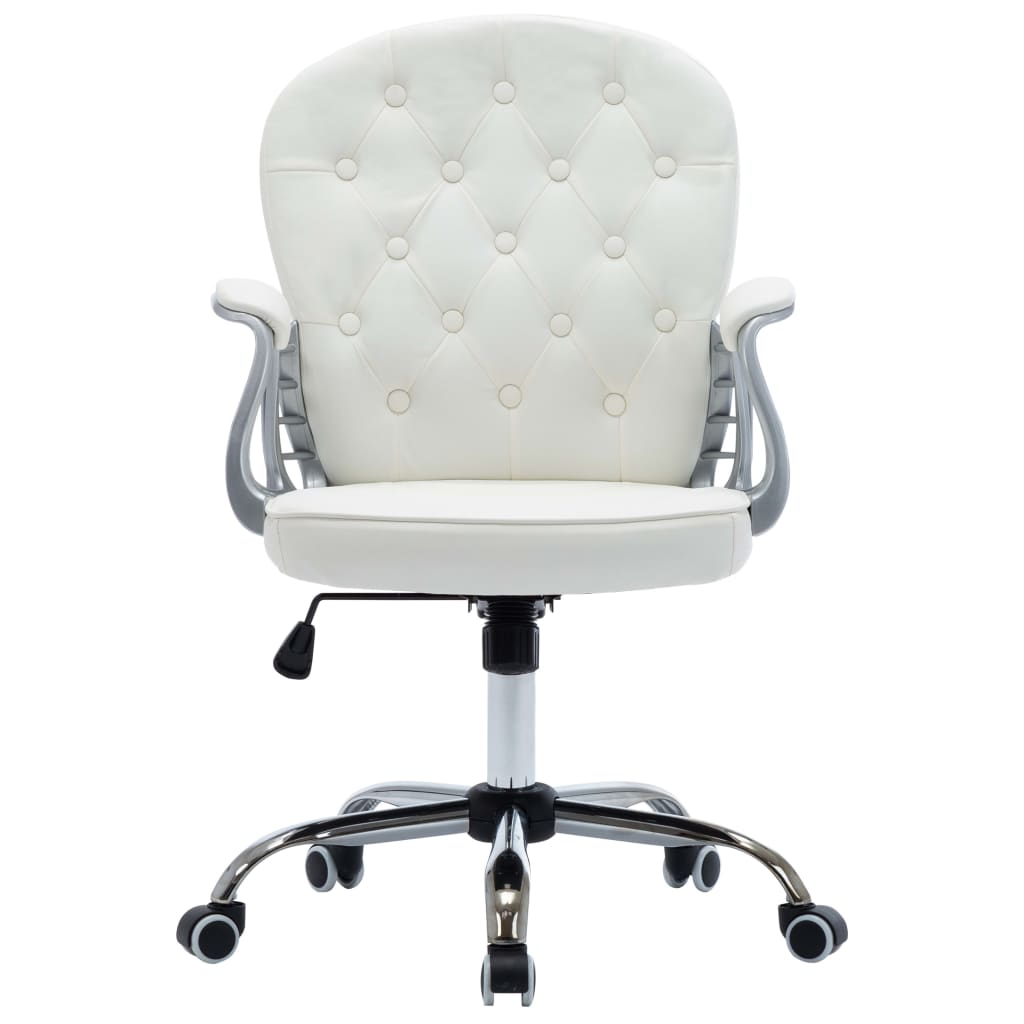 vidaXL Scaun de birou rotativ, alb, piele ecologică vidaXL Scaun de birou rotativ, alb, piele ecologică