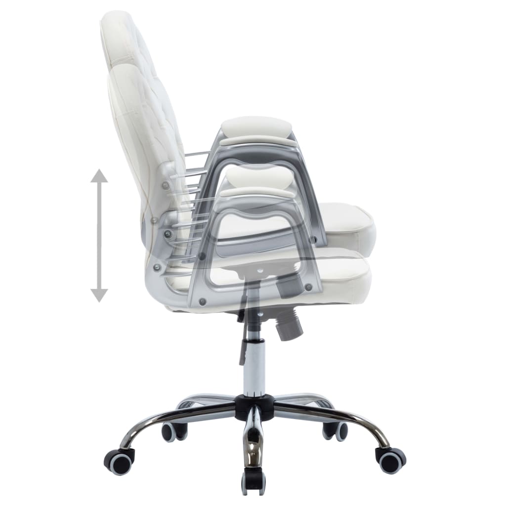 vidaXL Scaun de birou rotativ, alb, piele ecologică vidaXL Scaun de birou rotativ, alb, piele ecologică