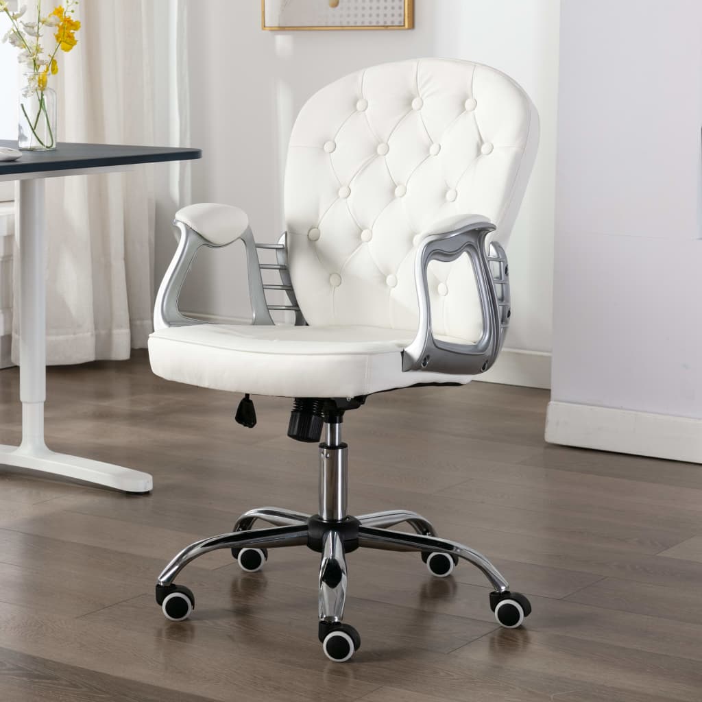 vidaXL Scaun de birou rotativ, alb, piele ecologică vidaXL Scaun de birou rotativ, alb, piele ecologică