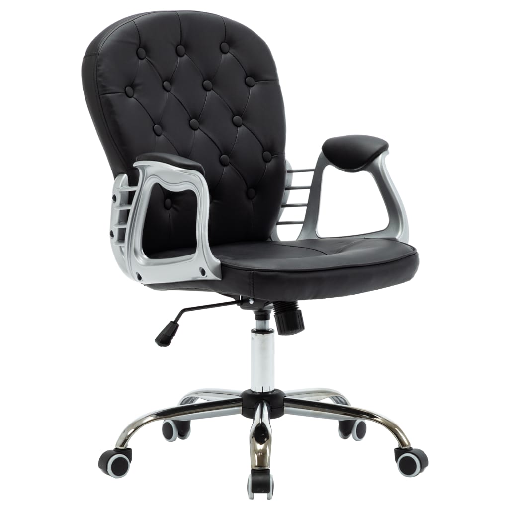 vidaXL Scaun de birou rotativ, negru, piele ecologică vidaXL Scaun de birou rotativ, negru, piele ecologică