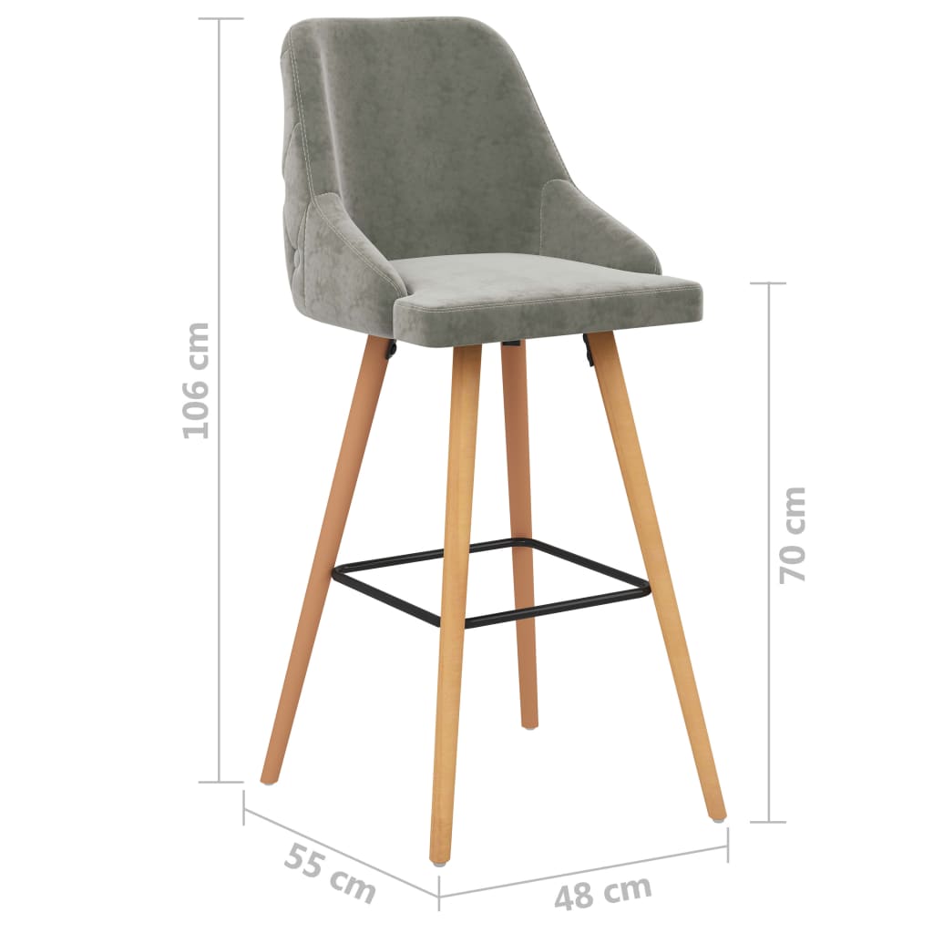vidaXL Scaune de bar, 2 buc., gri deschis, catifea vidaXL Scaune de bar, 2 buc., gri deschis, catifea