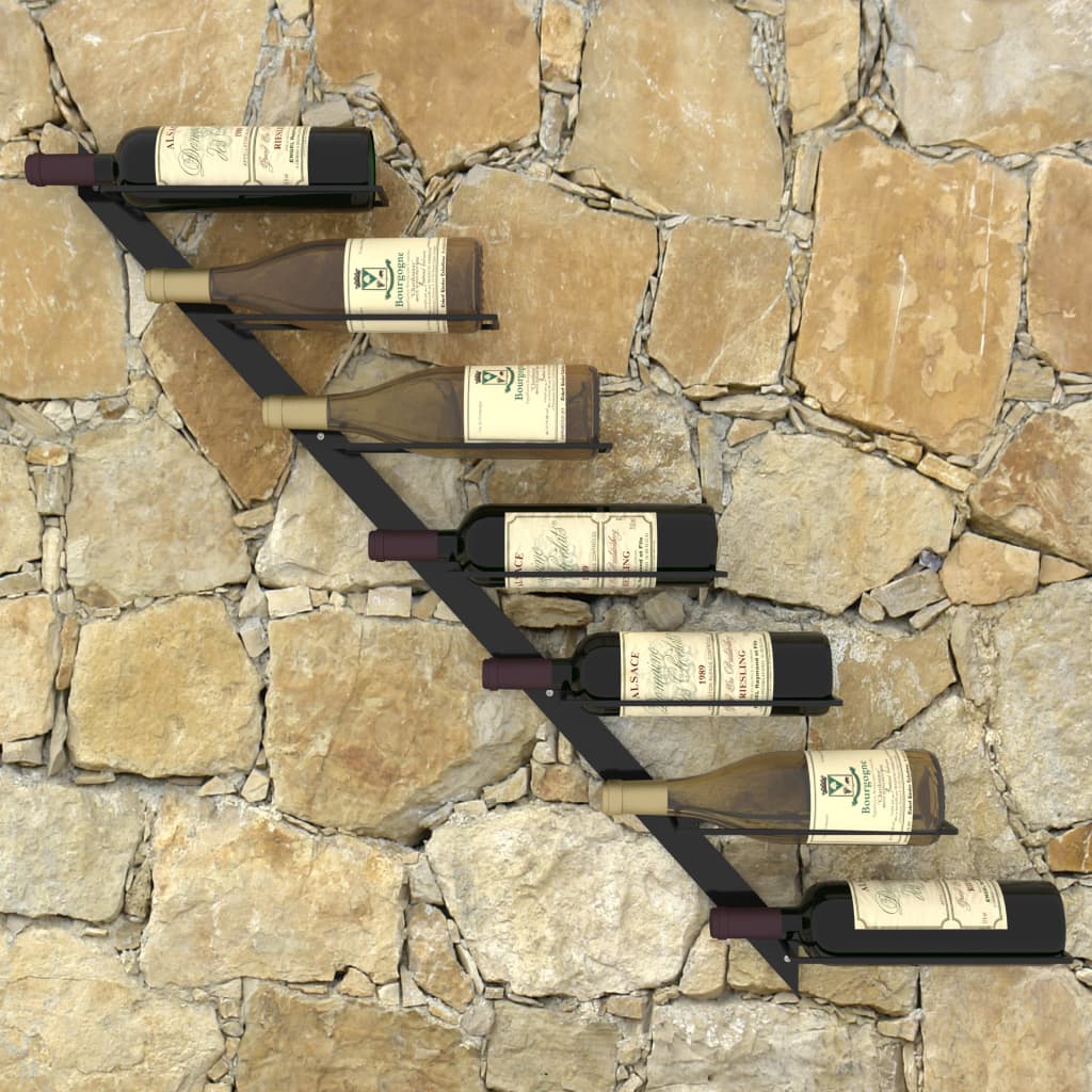 vidaXL Suport sticle de vin de perete pentru 7 sticle, negru, metal vidaXL Suport sticle de vin de perete pentru 7 sticle, negru, metal