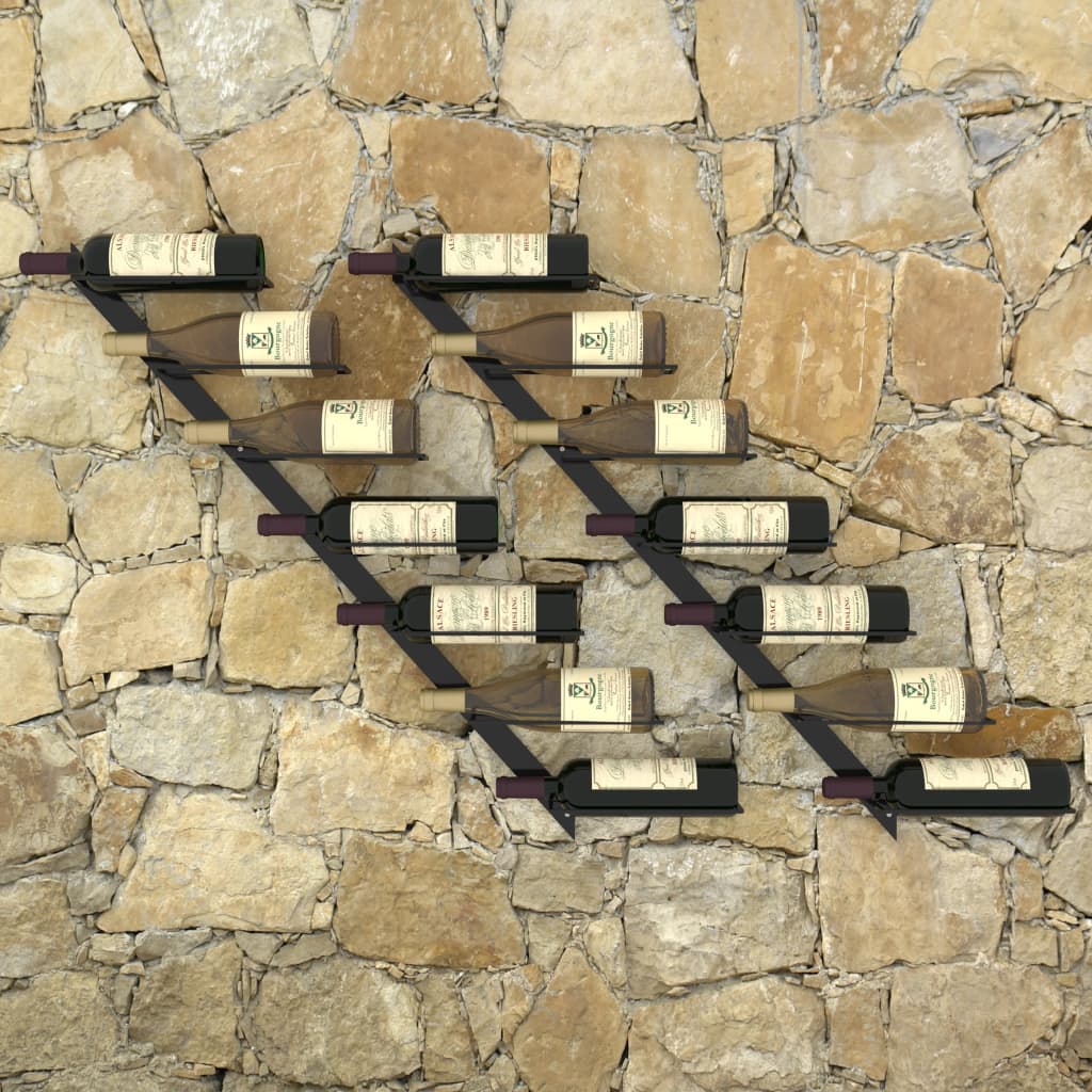 vidaXL Suporturi sticle de vin de perete 14 sticle 2 buc. negru metal vidaXL Suporturi sticle de vin de perete 14 sticle 2 buc. negru metal
