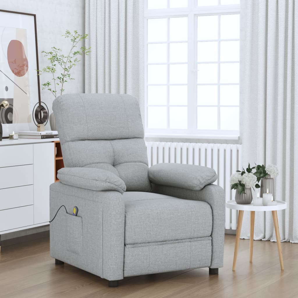 vidaXL Fotoliu de masaj, gri deschis, material textil vidaXL Fotoliu de masaj, gri deschis, material textil