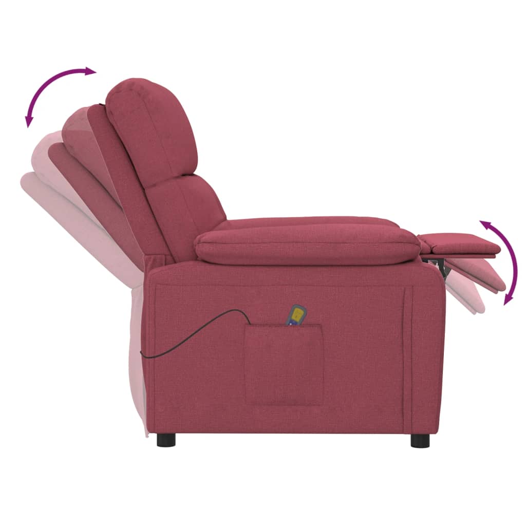 vidaXL Fotoliu de masaj, roșu vin, material textil