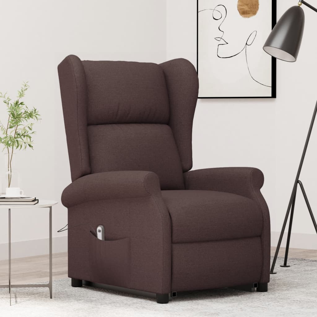 vidaXL Fotoliu cu ridicare, maro închis, material textil vidaXL Fotoliu cu ridicare, maro închis, material textil