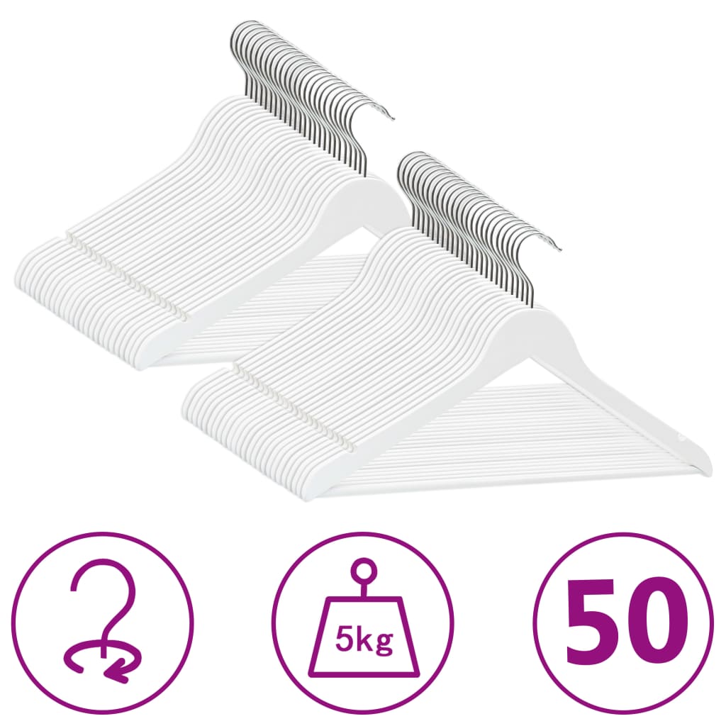 vidaXL Set de umerașe anti-alunecare, 50 buc. alb, lemn esență tare vidaXL Set de umerașe anti-alunecare, 50 buc. alb, lemn esență tare