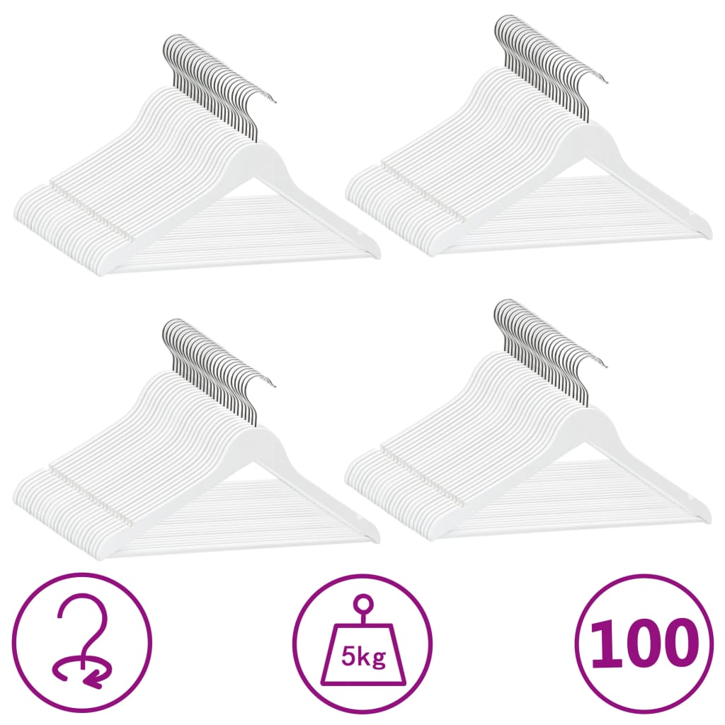 vidaXL Set umerașe anti-alunecare, alb, 100 buc., lemn esență tare vidaXL Set umerașe anti-alunecare, alb, 100 buc., lemn esență tare
