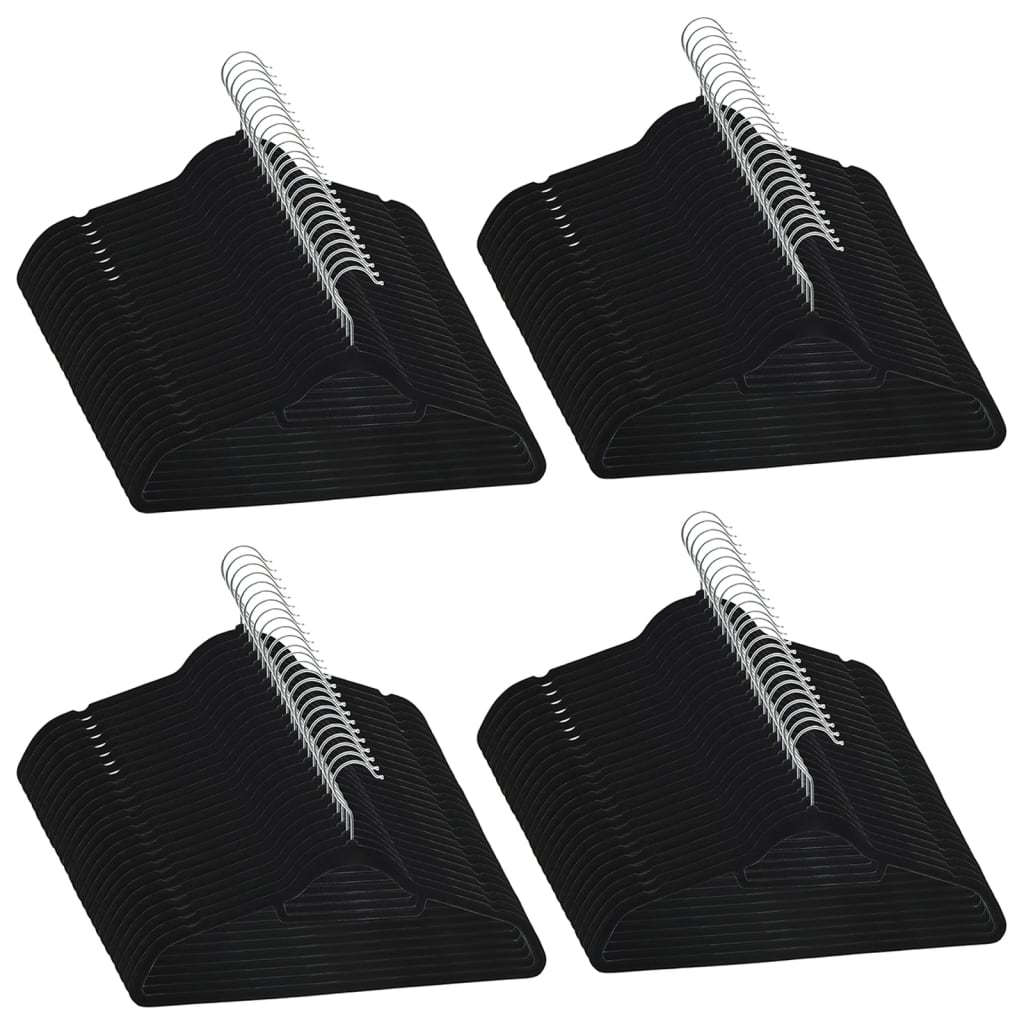 vidaXL Set de umerașe anti-alunecare, 100 buc., negru, catifea vidaXL Set de umerașe anti-alunecare, 100 buc., negru, catifea
