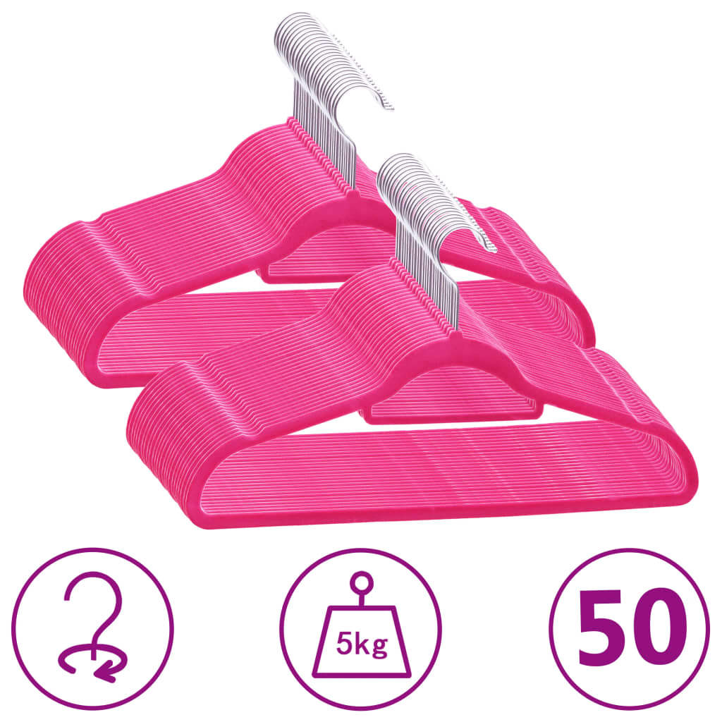 vidaXL Set de umerașe anti-alunecare, 50 buc., roz, catifea vidaXL Set de umerașe anti-alunecare, 50 buc., roz, catifea