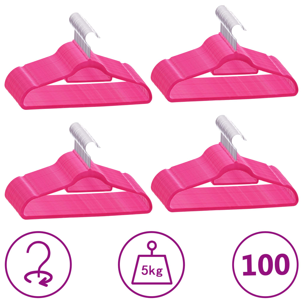 vidaXL Set de umerașe anti-alunecare, 100 buc., roz, catifea vidaXL Set de umerașe anti-alunecare, 100 buc., roz, catifea