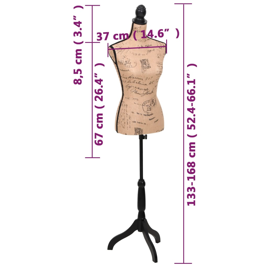 vidaXL Bust expunere haine damă, maro/negru, manechin croitorie, iută vidaXL Bust expunere haine damă, maro/negru, manechin croitorie, iută