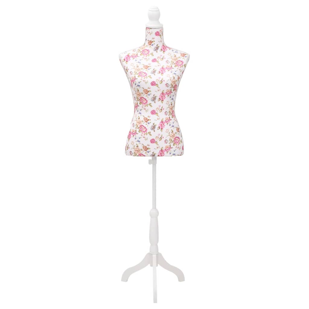 vidaXL Bust pentru dame, manechin, alb cu trandafiri, bumbac vidaXL Bust pentru dame, manechin, alb cu trandafiri, bumbac