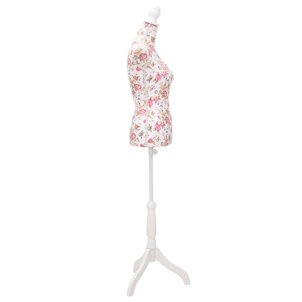vidaXL Bust pentru dame, manechin, alb cu trandafiri, bumbac vidaXL Bust pentru dame, manechin, alb cu trandafiri, bumbac