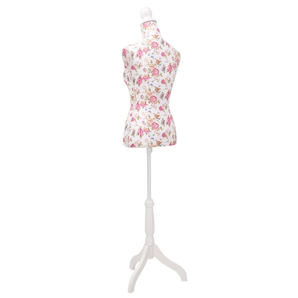 vidaXL Bust pentru dame, manechin, alb cu trandafiri, bumbac vidaXL Bust pentru dame, manechin, alb cu trandafiri, bumbac