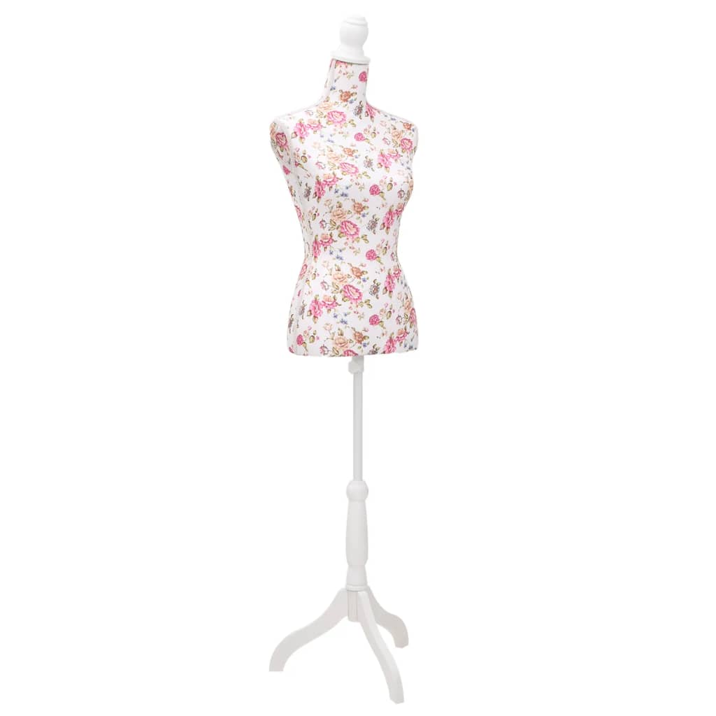 vidaXL Bust pentru dame, manechin, alb cu trandafiri, bumbac vidaXL Bust pentru dame, manechin, alb cu trandafiri, bumbac