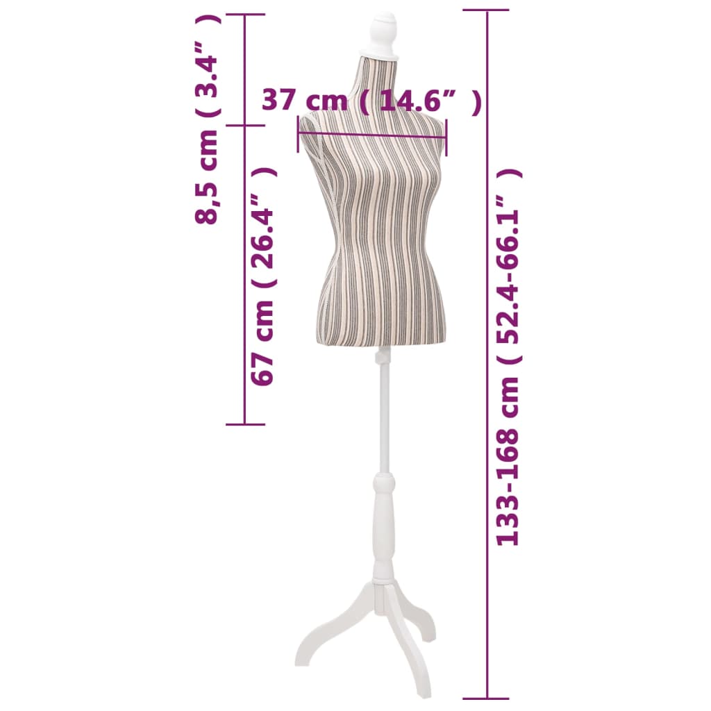 vidaXL Bust pentru dame, manechin, pânză, cu dungi vidaXL Bust pentru dame, manechin, pânză, cu dungi