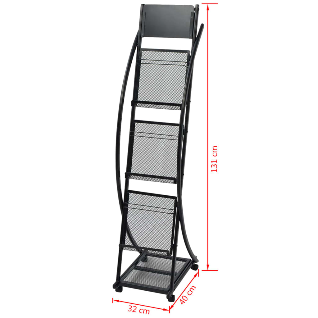 vidaXL Raft reviste 40 x 32 x 131 cm, negru, A4 vidaXL Raft reviste 40 x 32 x 131 cm, negru, A4