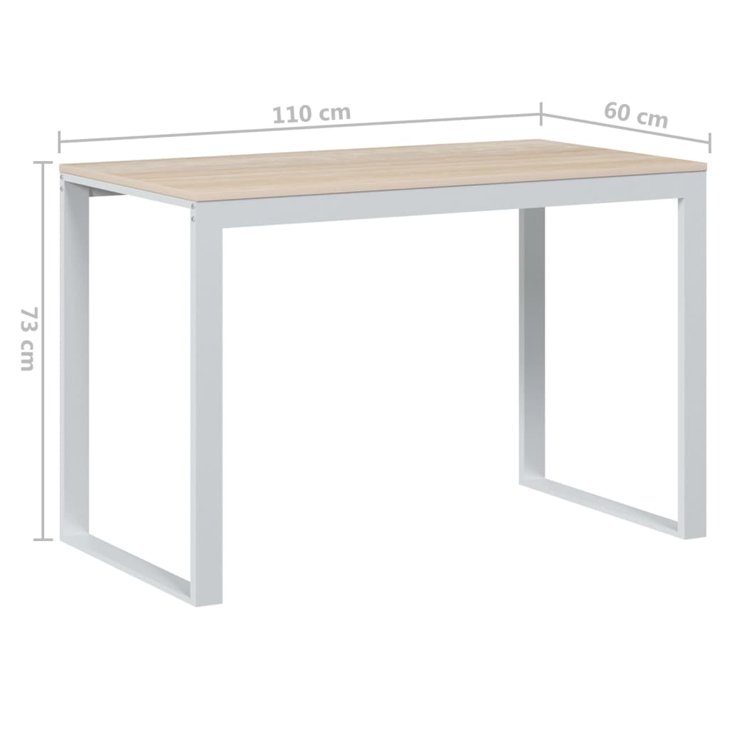 vidaXL Birou de calculator, alb/stejar, 110x60x73 cm, lemn prelucrat