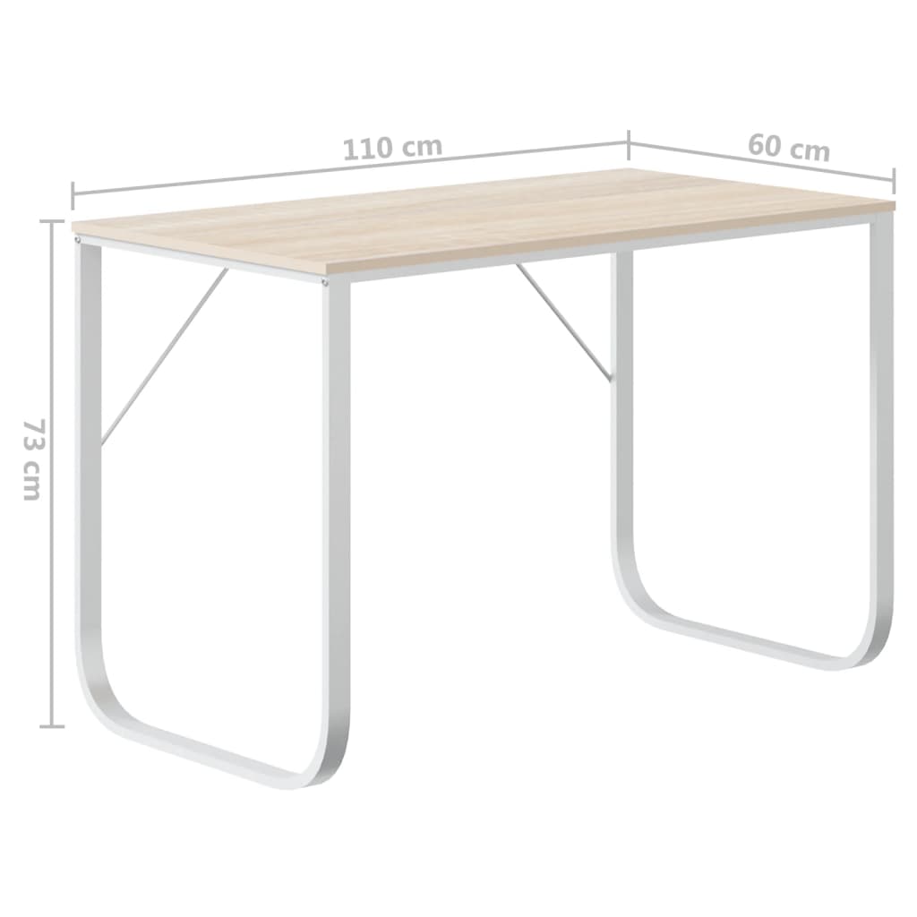 vidaXL Birou de calculator, alb/stejar, 110x60x73 cm, lemn prelucrat vidaXL Birou de calculator, alb/stejar, 110x60x73 cm, lemn prelucrat