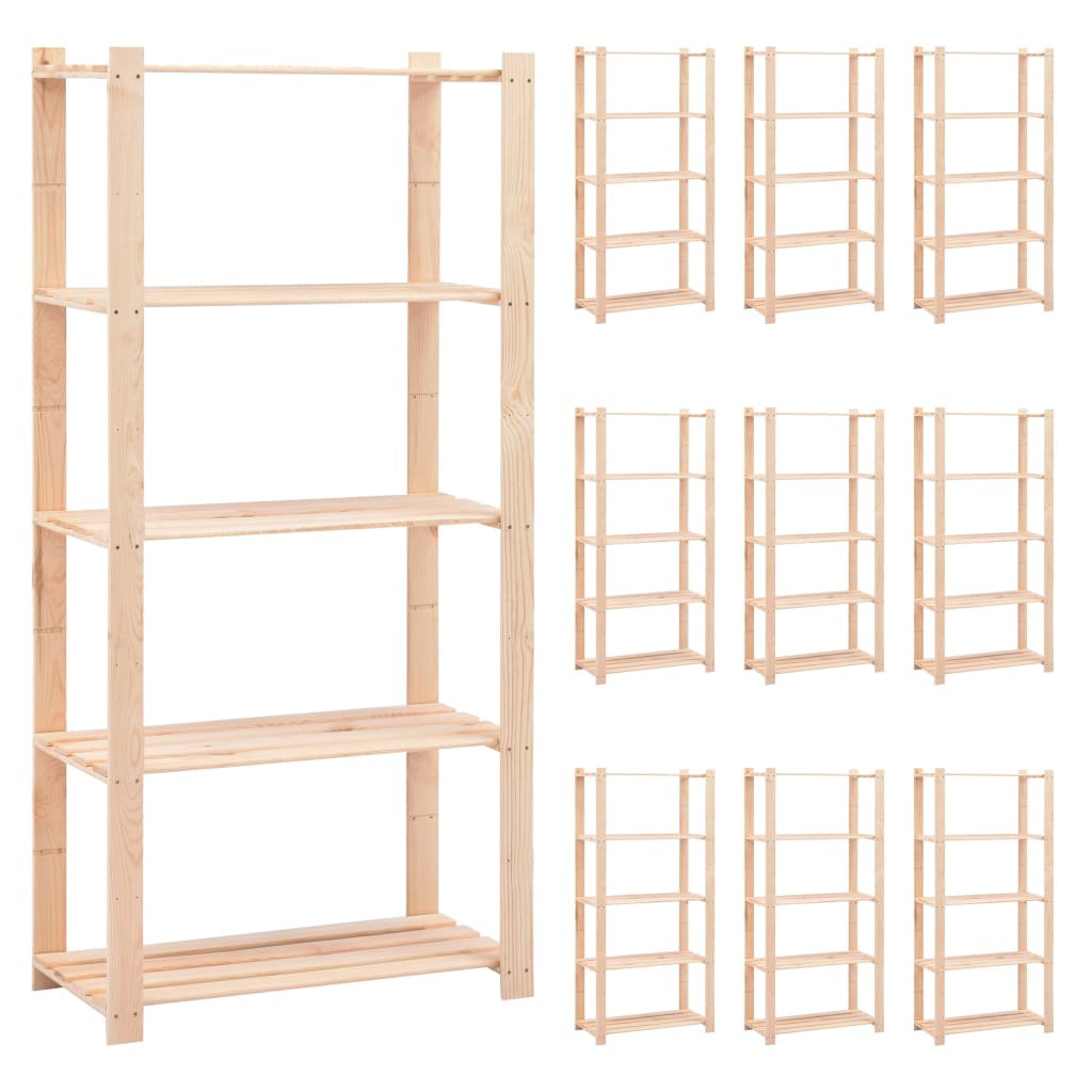 vidaXL Etajeră cu 5 niveluri, 10 buc., 80x38x170 cm, pin masiv, 250 kg vidaXL Etajeră cu 5 niveluri, 10 buc., 80x38x170 cm, pin masiv, 250 kg