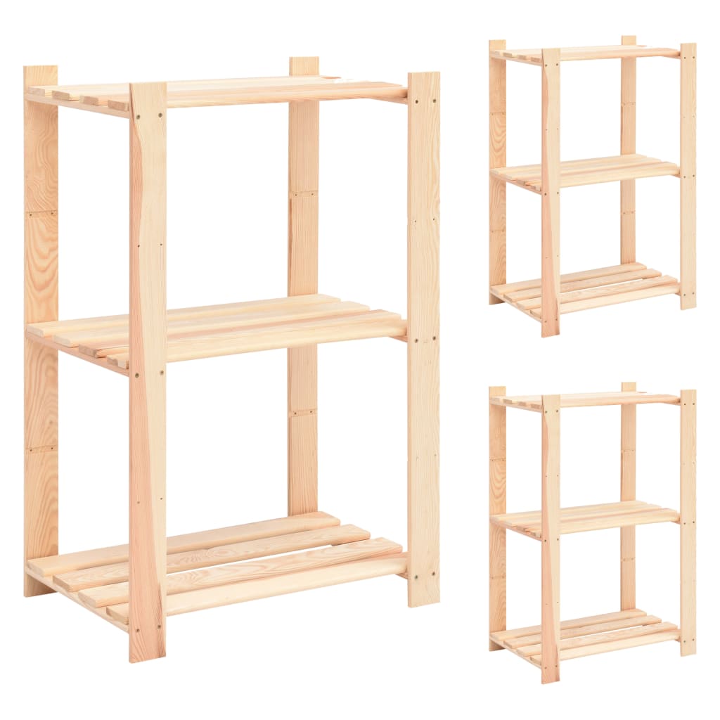 vidaXL Etajeră cu 3 niveluri, 3 buc., 60x38x90 cm, pin masiv, 150 kg vidaXL Etajeră cu 3 niveluri, 3 buc., 60x38x90 cm, pin masiv, 150 kg