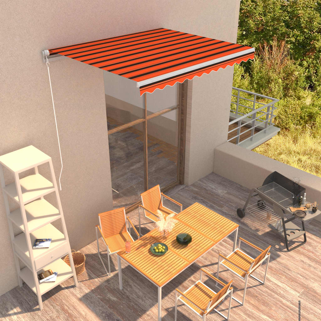 vidaXL Copertină retractabilă manual, portocaliu și maro, 300x250 cm vidaXL Copertină retractabilă manual, portocaliu și maro, 300x250 cm