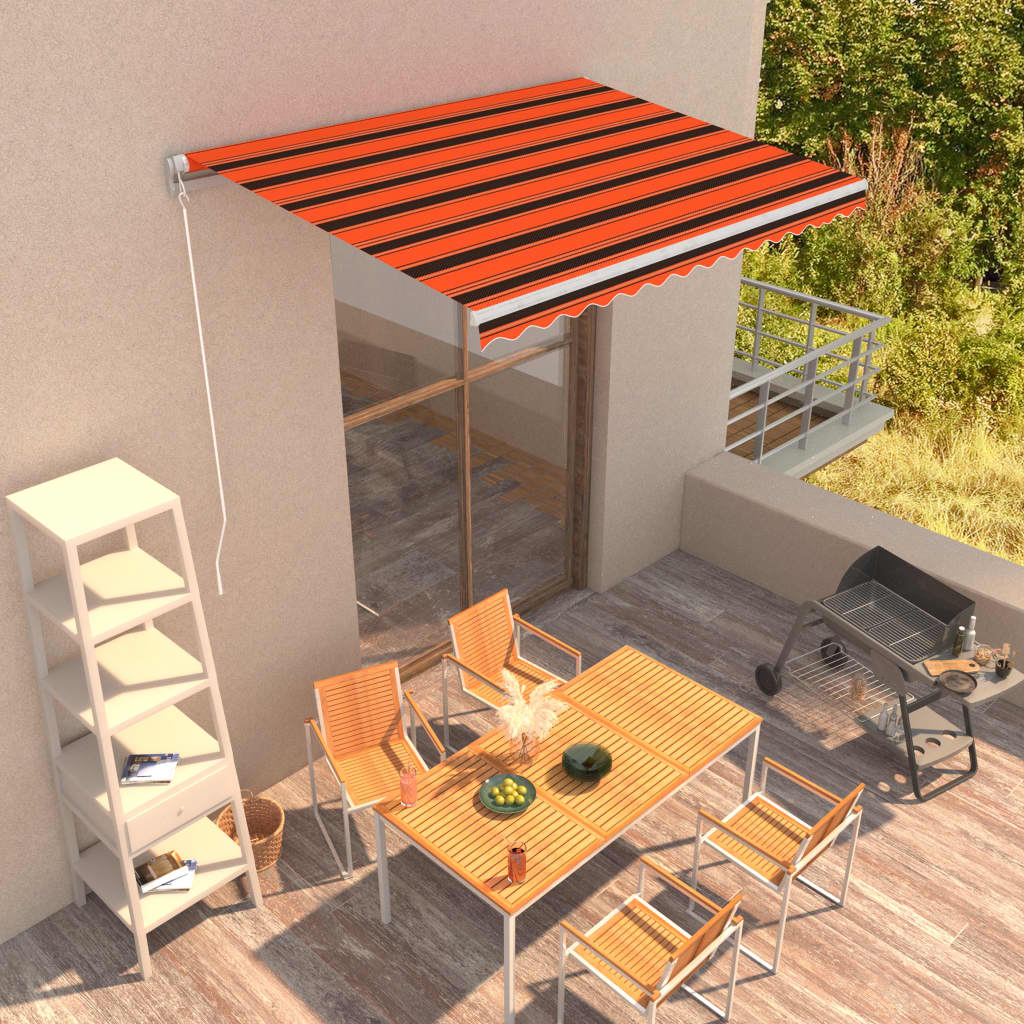 vidaXL Copertină retractabilă manual, portocaliu & maro, 350 x 250 cm vidaXL Copertină retractabilă manual, portocaliu & maro, 350 x 250 cm