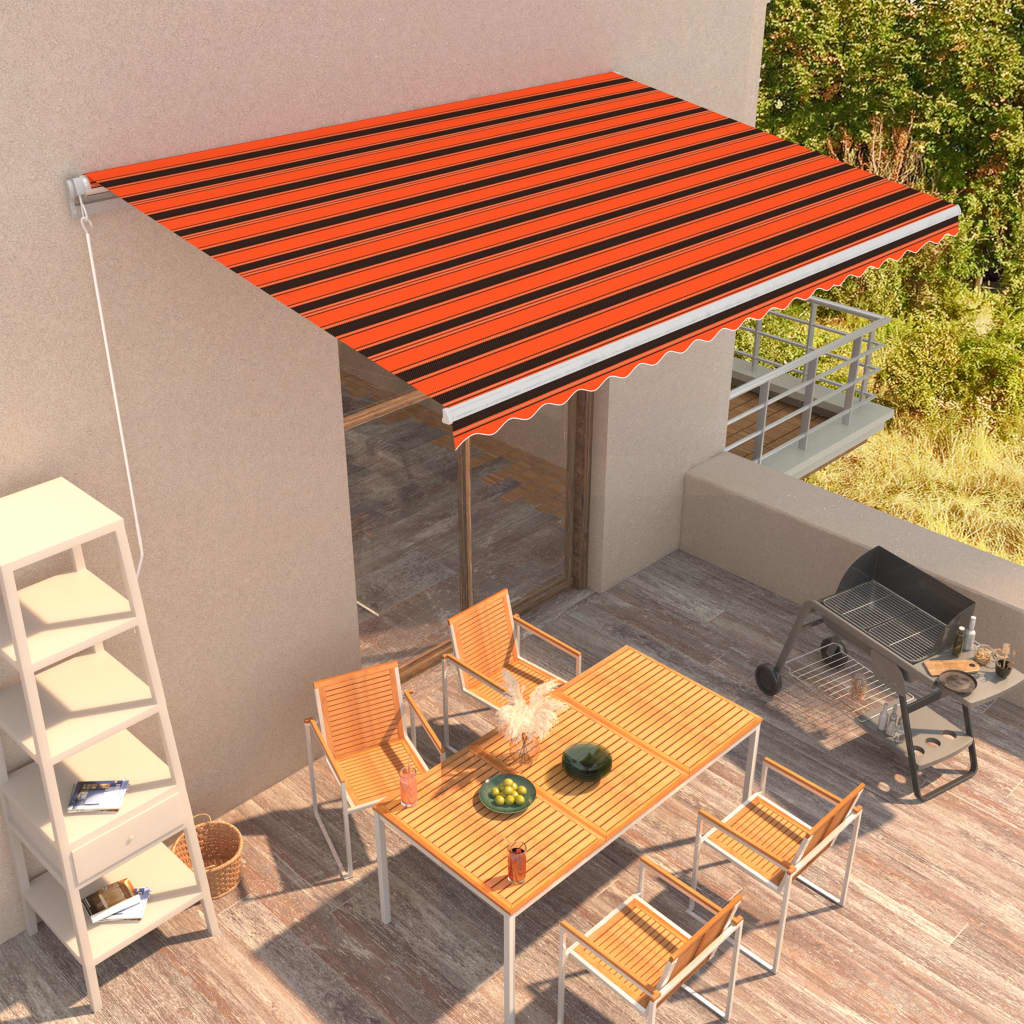 vidaXL Copertină retractabilă manual, portocaliu & maro, 450 x 300 cm vidaXL Copertină retractabilă manual, portocaliu & maro, 450 x 300 cm