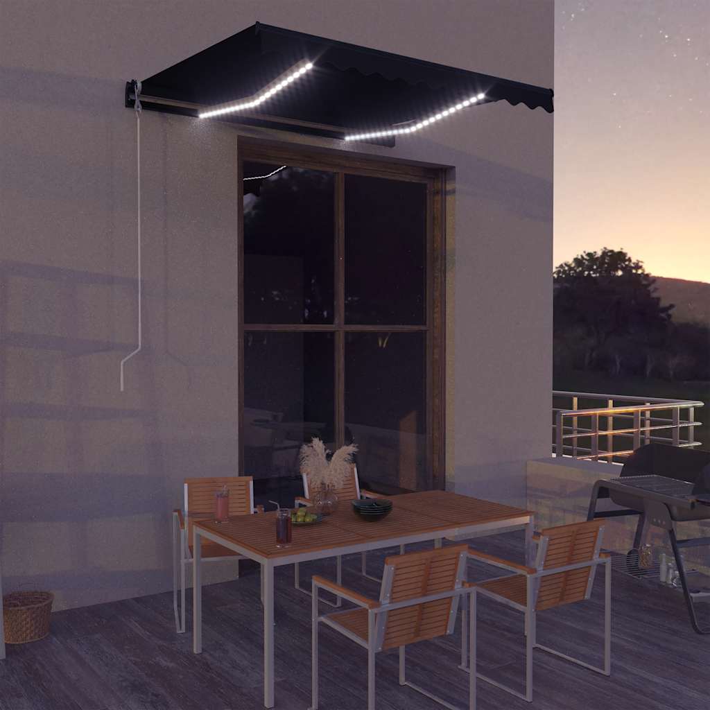 vidaXL Copertină retractabilă manual cu LED, antracit, 300 x 250 cm vidaXL Copertină retractabilă manual cu LED, antracit, 300 x 250 cm