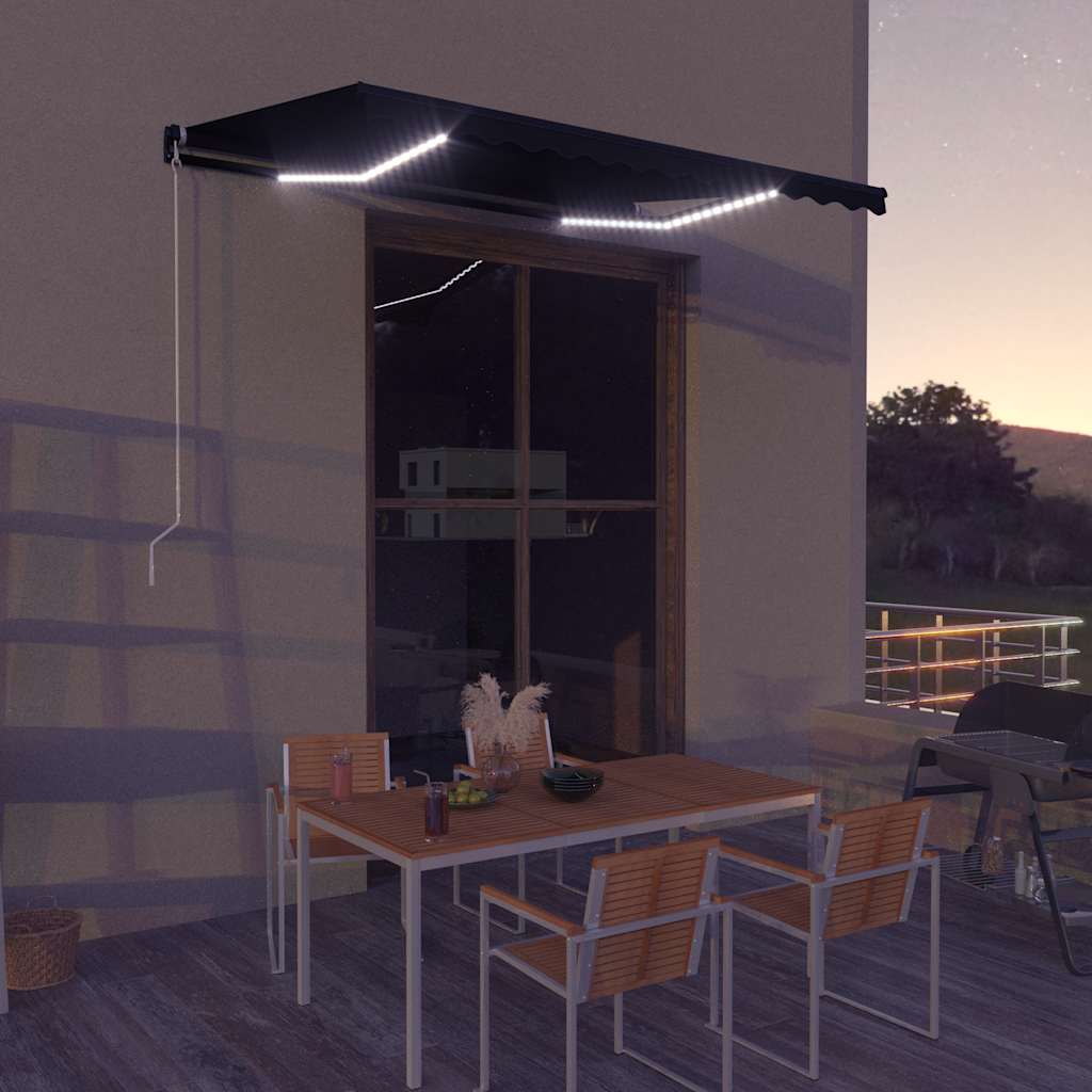 vidaXL Copertină retractabilă manual cu LED, antracit, 350 x 250 cm vidaXL Copertină retractabilă manual cu LED, antracit, 350 x 250 cm