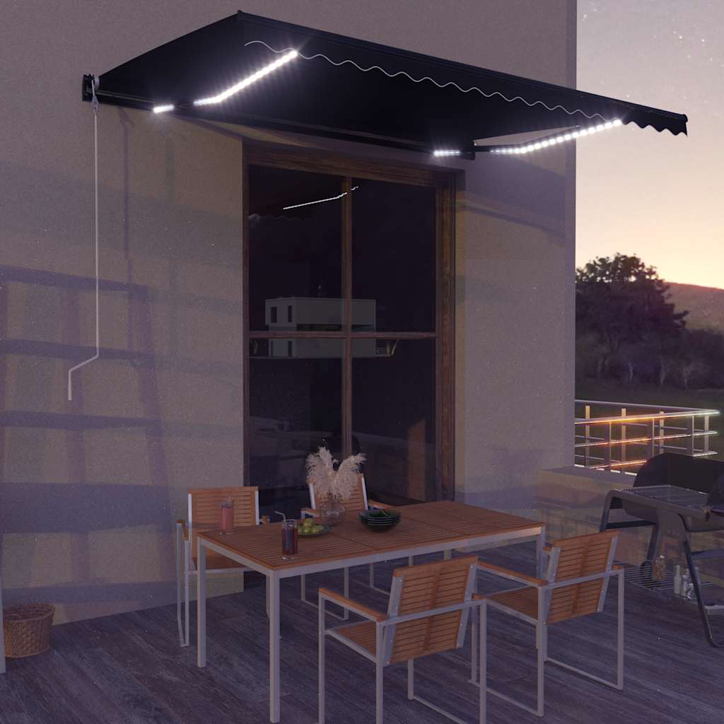 vidaXL Copertină retractabilă manual cu LED, antracit, 450 x 300 cm vidaXL Copertină retractabilă manual cu LED, antracit, 450 x 300 cm