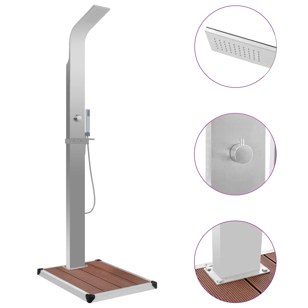 vidaXL Duș de exterior cu cădiță, WPC și oțel inoxidabil vidaXL Duș de exterior cu cădiță, WPC și oțel inoxidabil