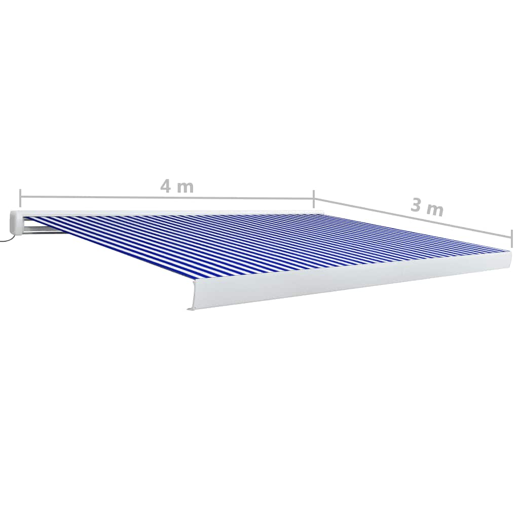 vidaXL Copertină motorizată tip casetă, albastru și alb, 400 x 300 cm vidaXL Copertină motorizată tip casetă, albastru și alb, 400 x 300 cm