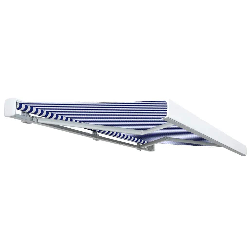 vidaXL Copertină motorizată tip casetă, albastru și alb, 450 x 300 cm